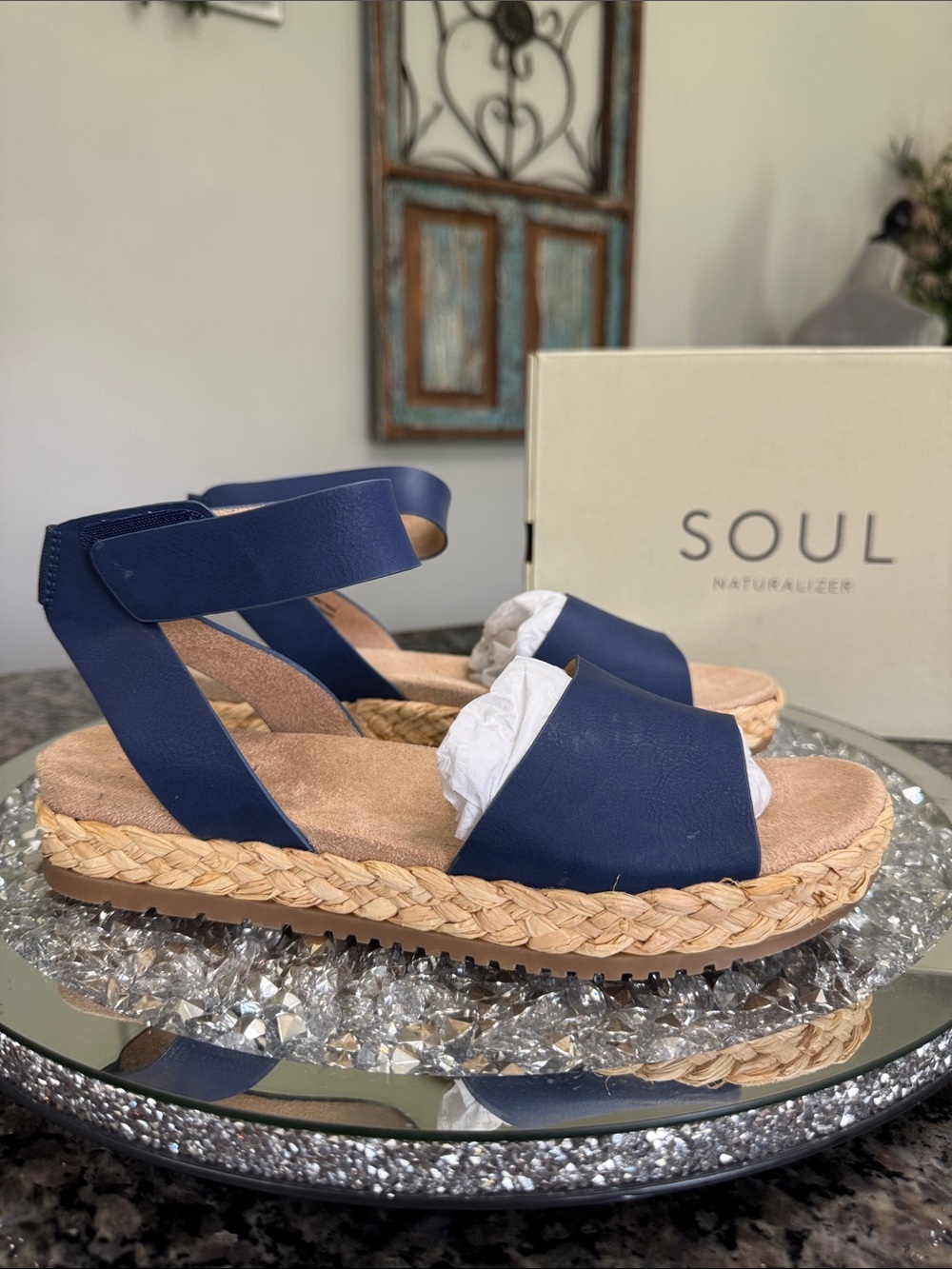 SOUL Naturalizer Deara Navy raffia Braided Espadrille Platform Sandals NWT 8.5